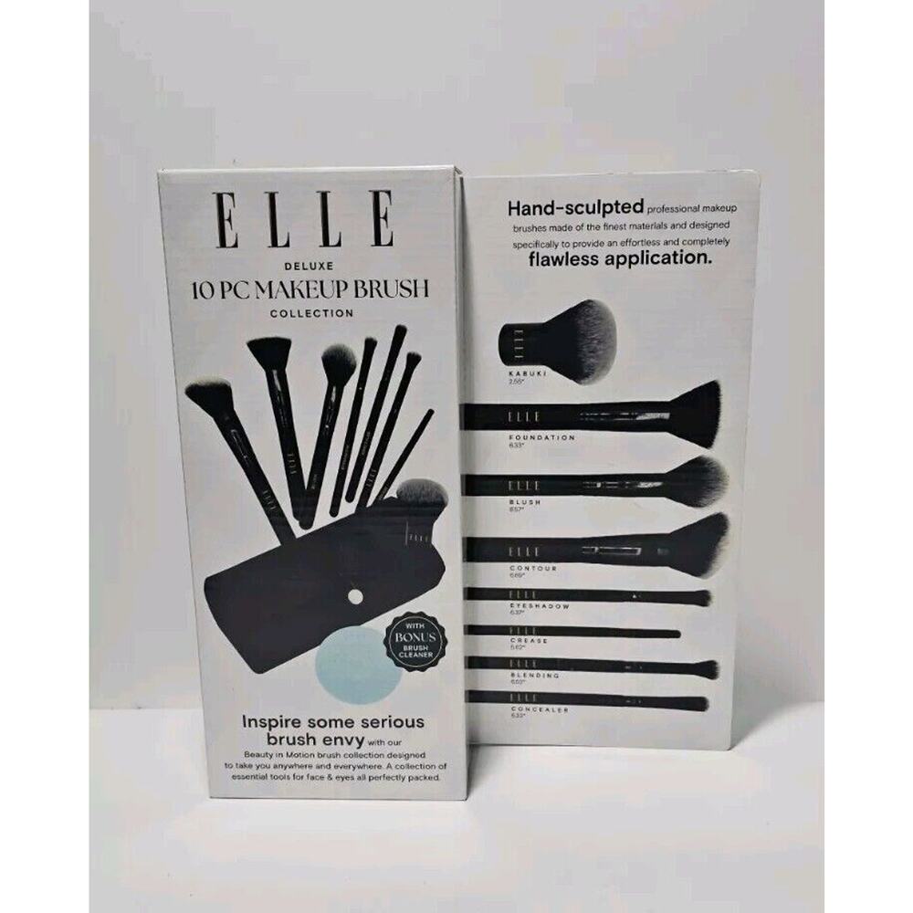 Elle Deluxe 10 Piece Makeup Brush Collection W/ Bonus Brush Cleaner
